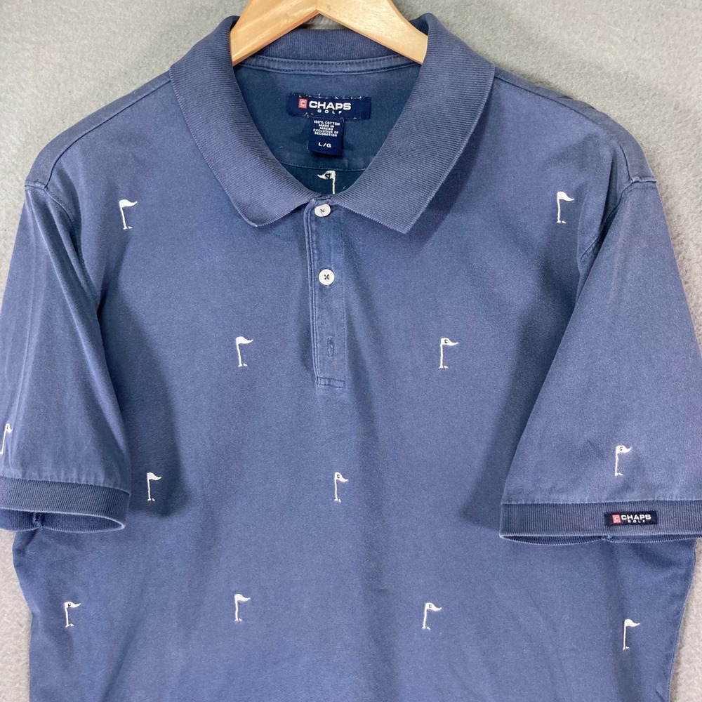 Chaps Mens Polo Shirt Large Blue Golf Embroidered Casual Short‎ Sleeve